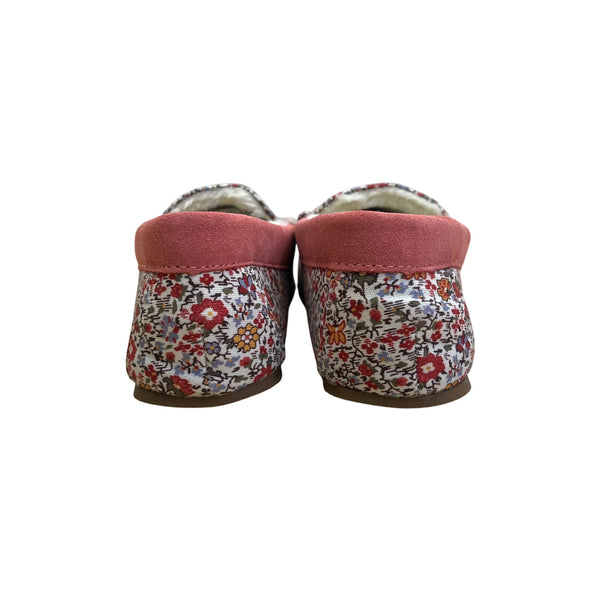 Lands End Women’s Ivory Artisan Floral Plaid Moccasin Slippers Size US 10B