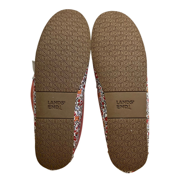 Lands End Women’s Ivory Artisan Floral Plaid Moccasin Slippers Size US 10B