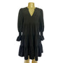Black Tiered Long Sleeve Dress With Smocked Cuff Details By Pomander Place New