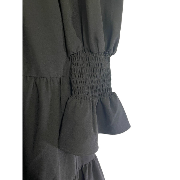 Black Tiered Long Sleeve Dress With Smocked Cuff Details By Pomander Place New