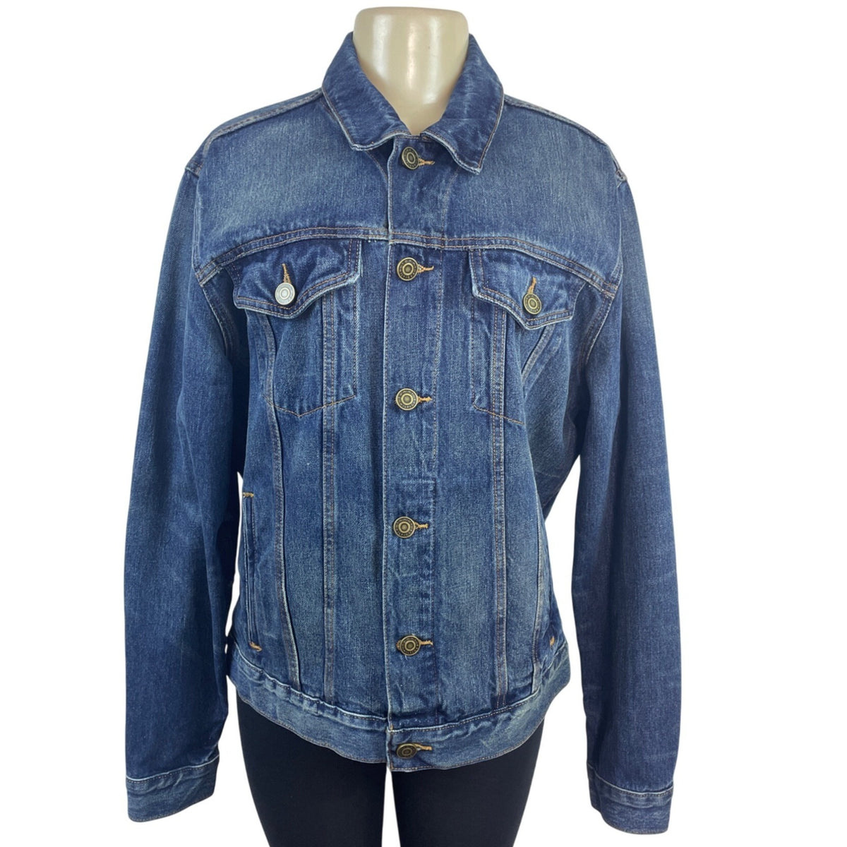 Tommy Hilfiger Women’s Blue Denim Button-Up Jacket With Pockets Sz L