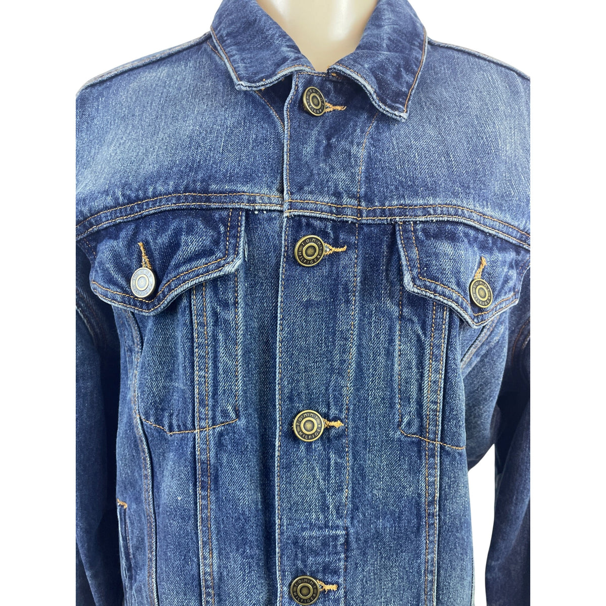 Tommy Hilfiger Women’s Blue Denim Button-Up Jacket With Pockets Sz L