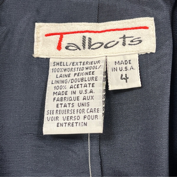 Talbots Womens Navy Blazer Long Sleeve Two-Button Closure Lined Size 4 - New