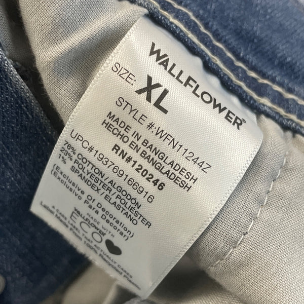 Wallflower Women’s Blue Denim Overalls Adjustable Straps Casual Size XL - New