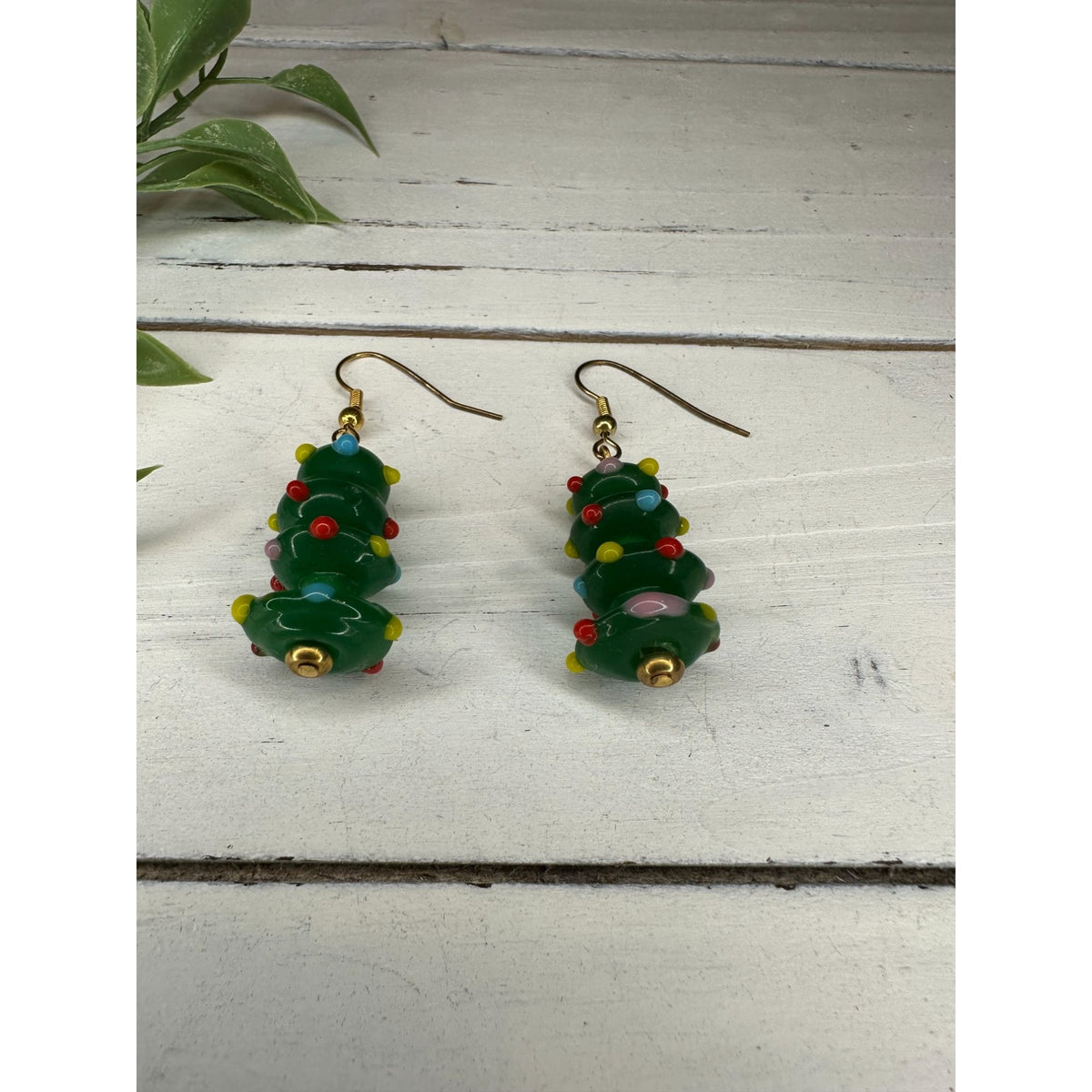 Green Christmas Tree Dangle Drop Earrings