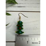Green Christmas Tree Dangle Drop Earrings