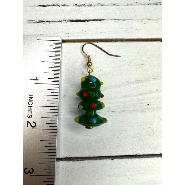 Green Christmas Tree Dangle Drop Earrings