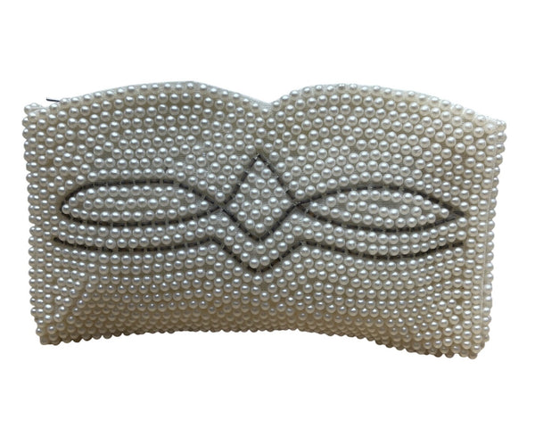 Vintage Bags By Susan Women’s White & Grey Pearl Beaded Clutch Purse Sz S