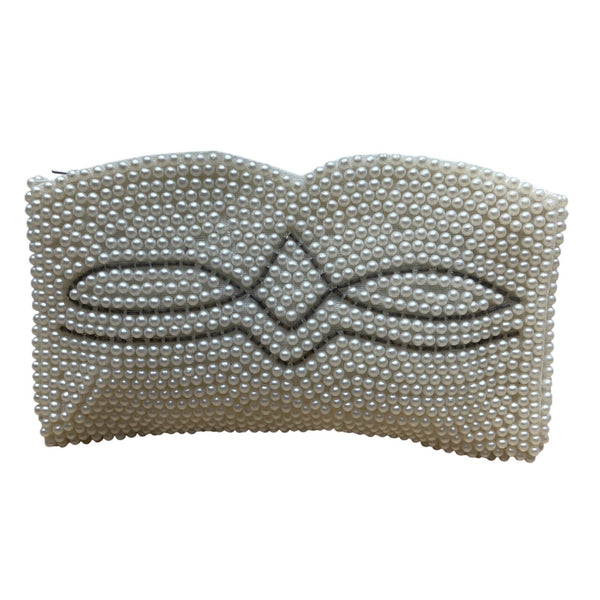 Vintage Bags By Susan Women’s White & Grey Pearl Beaded Clutch Purse Sz S