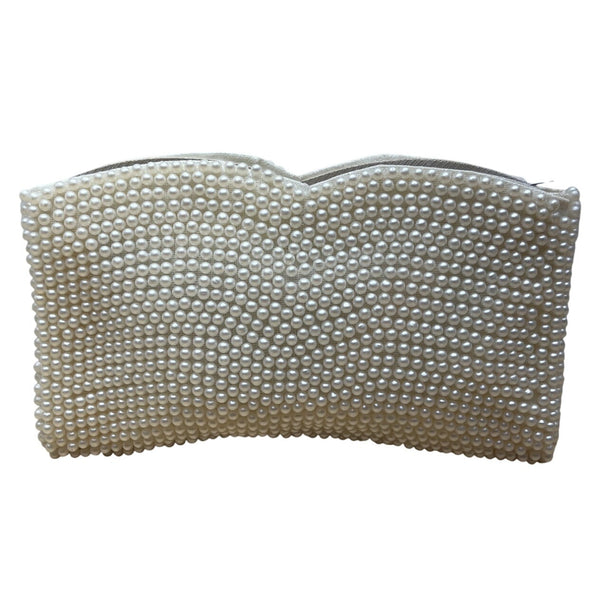 Vintage Bags By Susan Women’s White & Grey Pearl Beaded Clutch Purse Sz S