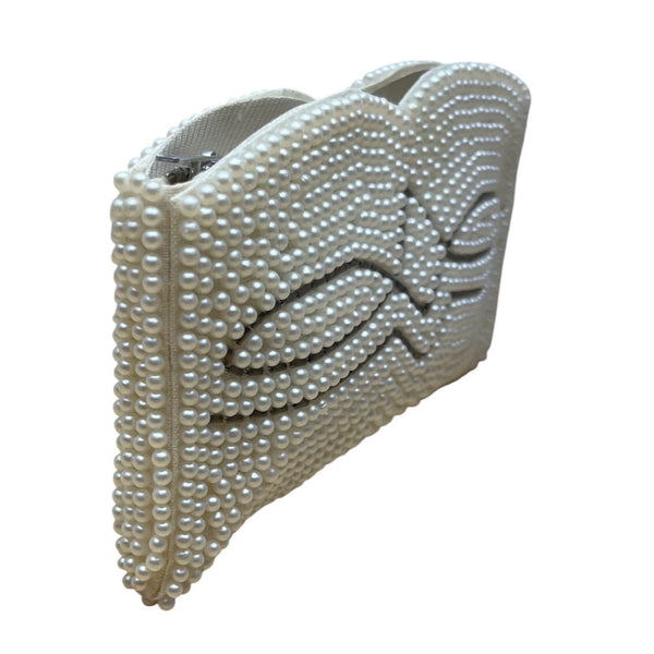 Vintage Bags By Susan Women’s White & Grey Pearl Beaded Clutch Purse Sz S