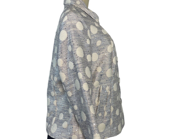 Chicos Polka Dot Textured Button-Up Jacket Size 1 Blue & White Blend