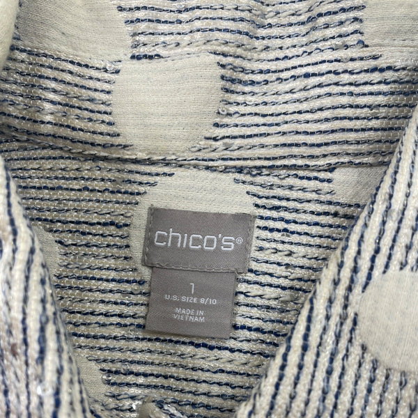 Chicos Polka Dot Textured Button-Up Jacket Size 1 Blue & White Blend