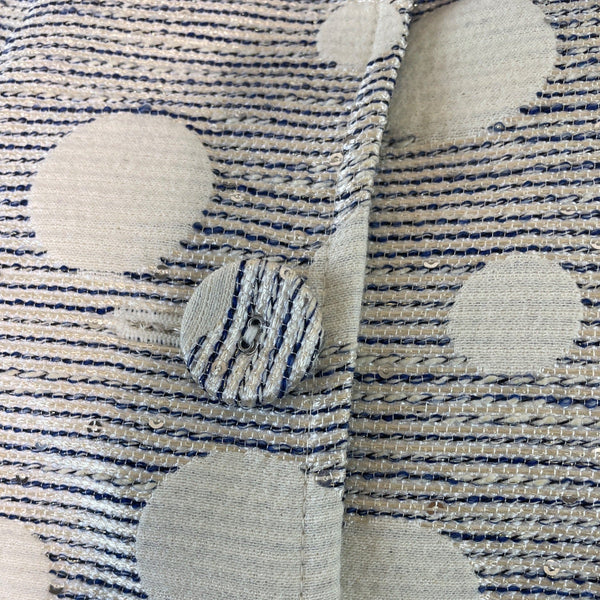 Chicos Polka Dot Textured Button-Up Jacket Size 1 Blue & White Blend