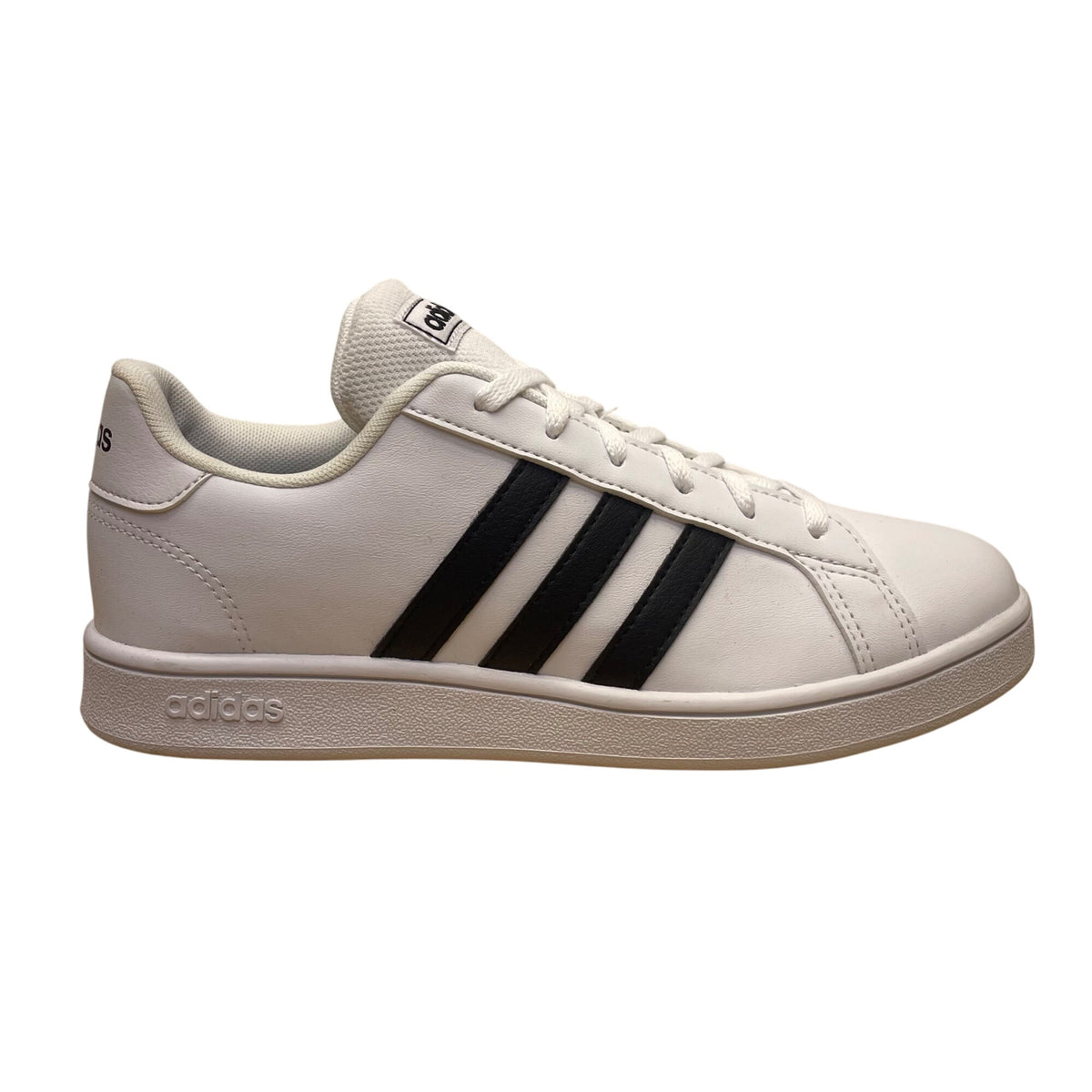 Adidas Kids White Sneakers Black Stripes Classic Grand Court Shoes Size 4.5