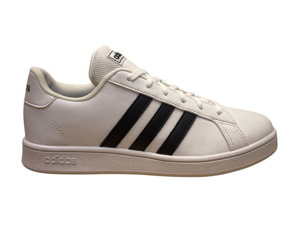 Adidas Kids White Sneakers Black Stripes Classic Grand Court Shoes Size 4.5