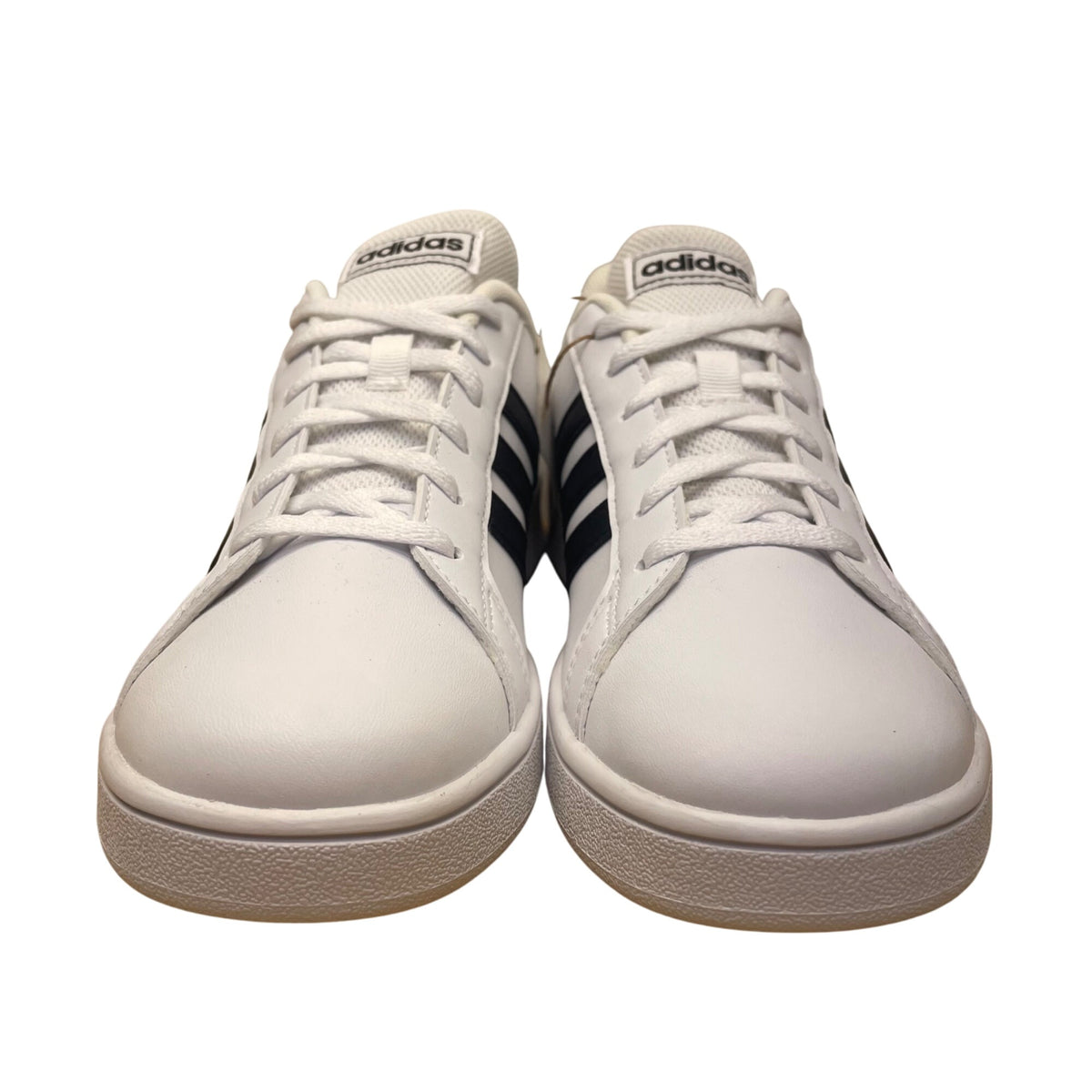 Adidas Kids White Sneakers Black Stripes Classic Grand Court Shoes Size 4.5
