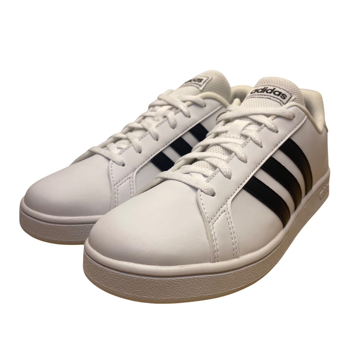 Adidas Kids White Sneakers Black Stripes Classic Grand Court Shoes Size 4.5