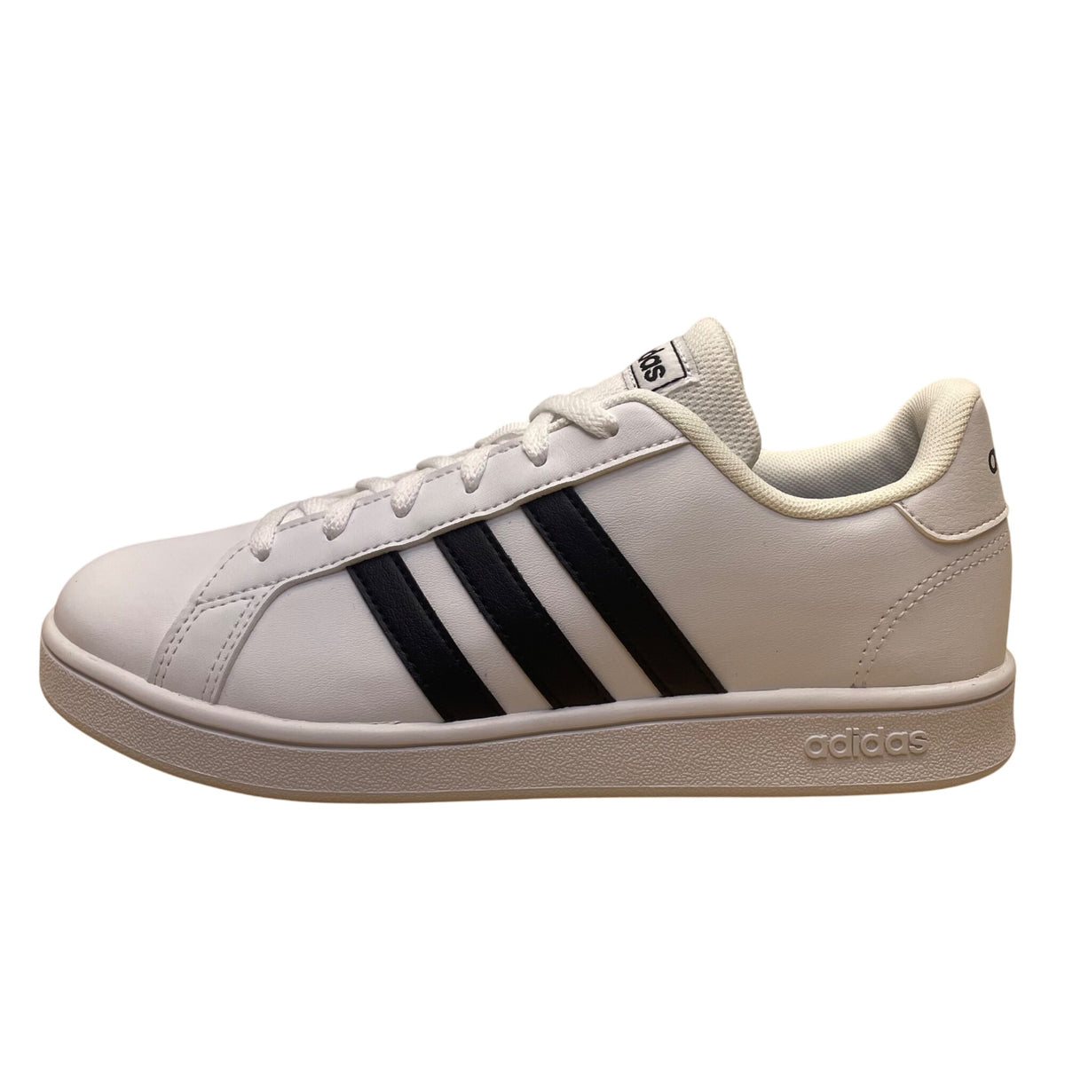 Adidas Kids White Sneakers Black Stripes Classic Grand Court Shoes Size 4.5