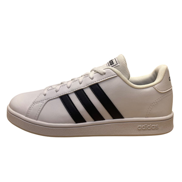 Adidas Kids White Sneakers Black Stripes Classic Grand Court Shoes Size 4.5