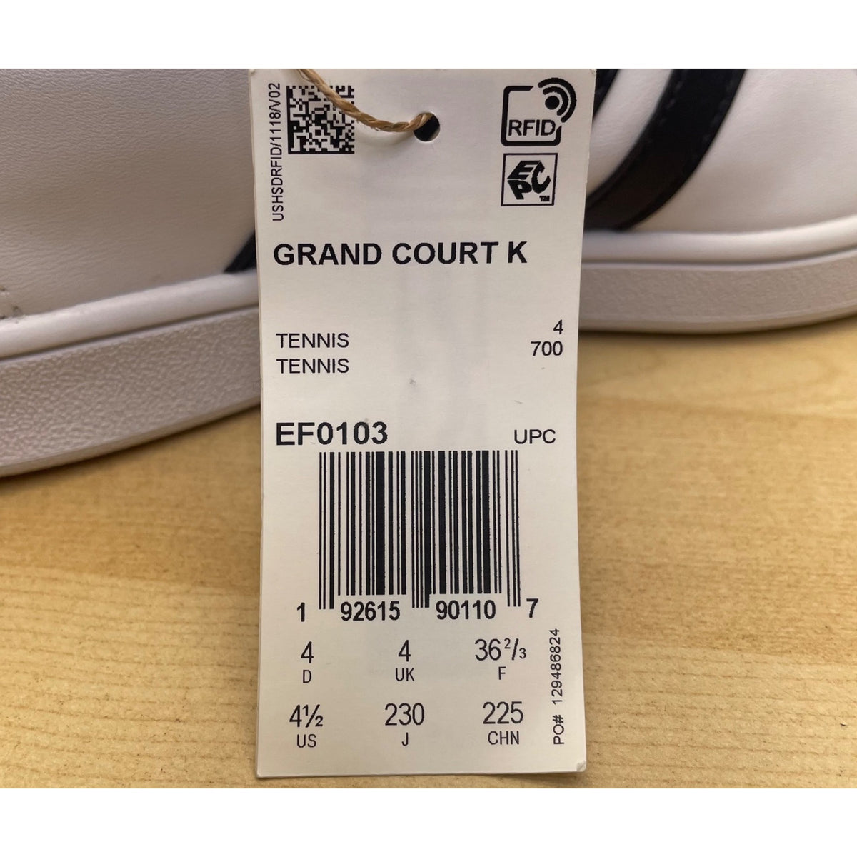 Adidas Kids White Sneakers Black Stripes Classic Grand Court Shoes Size 4.5