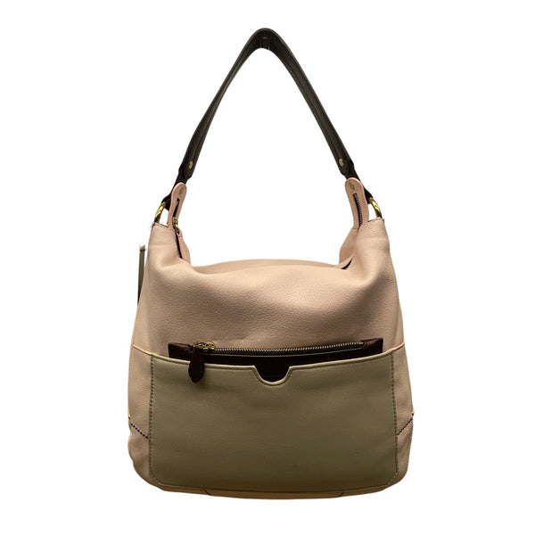 Or Yany Pink Leather & Black Strap Exterior Pocket Zip Closure Hobo Shoulder Bag
