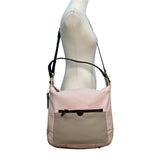 Or Yany Pink Leather & Black Strap Exterior Pocket Zip Closure Hobo Shoulder Bag