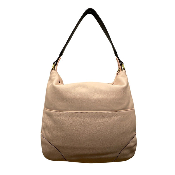 Or Yany Pink Leather & Black Strap Exterior Pocket Zip Closure Hobo Shoulder Bag