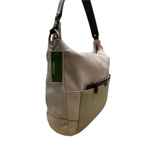 Or Yany Pink Leather & Black Strap Exterior Pocket Zip Closure Hobo Shoulder Bag