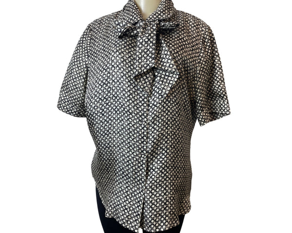 Dana Buchman Womens Silk Blouse Size 14 Black & White Geometric Print