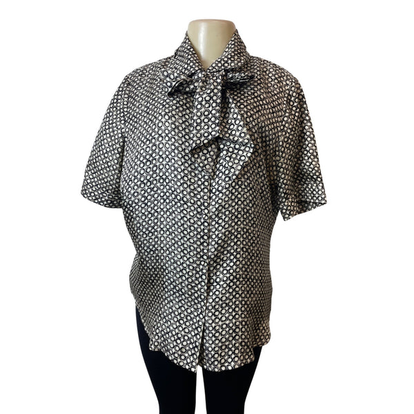 Dana Buchman Womens Silk Blouse Size 14 Black & White Geometric Print