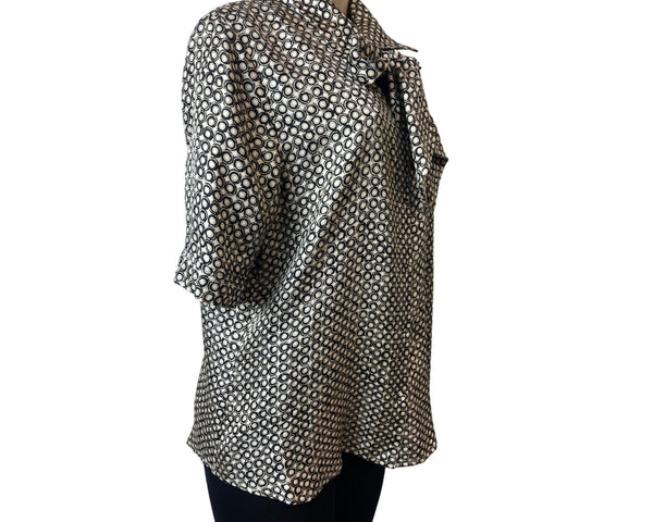 Dana Buchman Womens Silk Blouse Size 14 Black & White Geometric Print