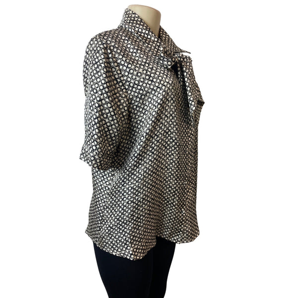 Dana Buchman Womens Silk Blouse Size 14 Black & White Geometric Print