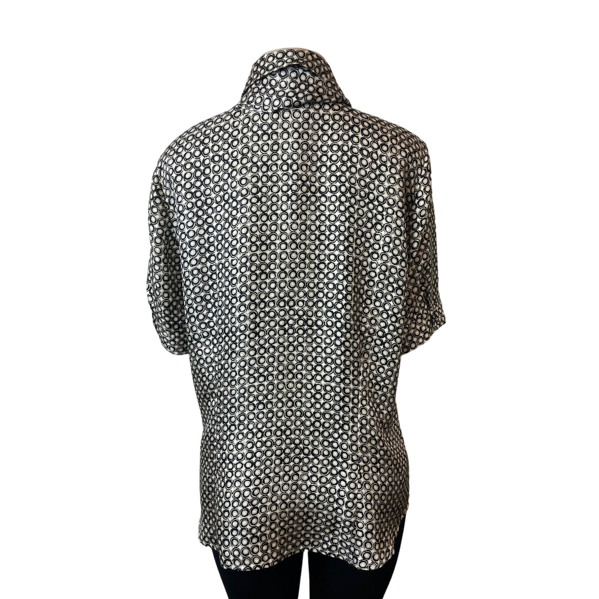 Dana Buchman Womens Silk Blouse Size 14 Black & White Geometric Print