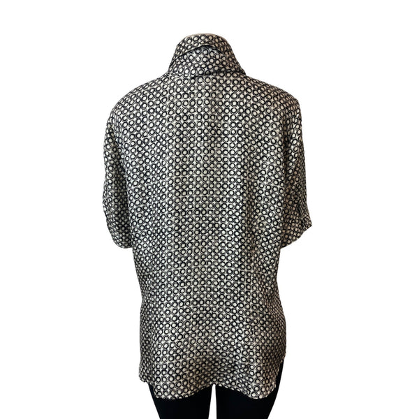 Dana Buchman Womens Silk Blouse Size 14 Black & White Geometric Print