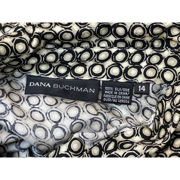 Dana Buchman Womens Silk Blouse Size 14 Black & White Geometric Print