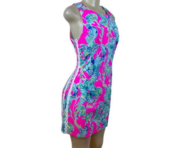 Lilly Pulitzer Womens Pink & Blue Cotton Lobster Print Sheath Dress Size 10