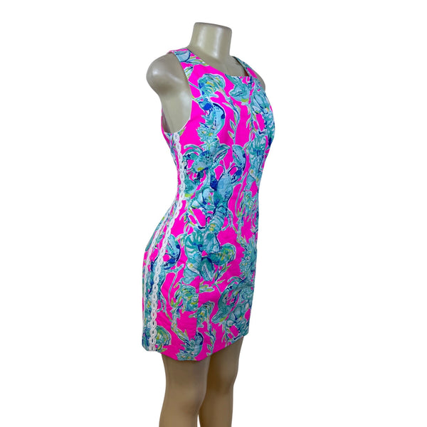 Lilly Pulitzer Womens Pink & Blue Cotton Lobster Print Sheath Dress Size 10