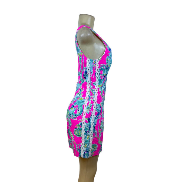 Lilly Pulitzer Womens Pink & Blue Cotton Lobster Print Sheath Dress Size 10