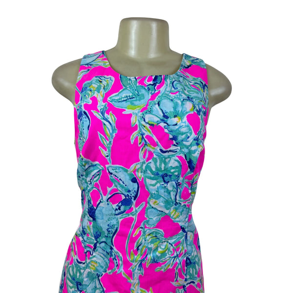 Lilly Pulitzer Womens Pink & Blue Cotton Lobster Print Sheath Dress Size 10