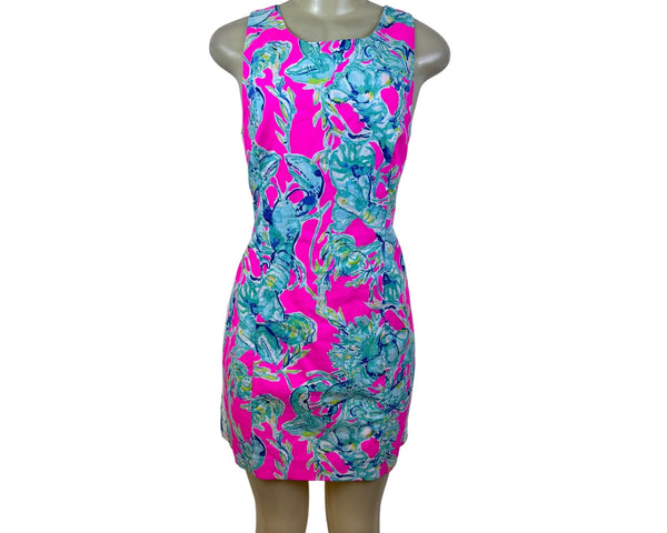 Lilly Pulitzer Womens Pink & Blue Cotton Lobster Print Sheath Dress Size 10