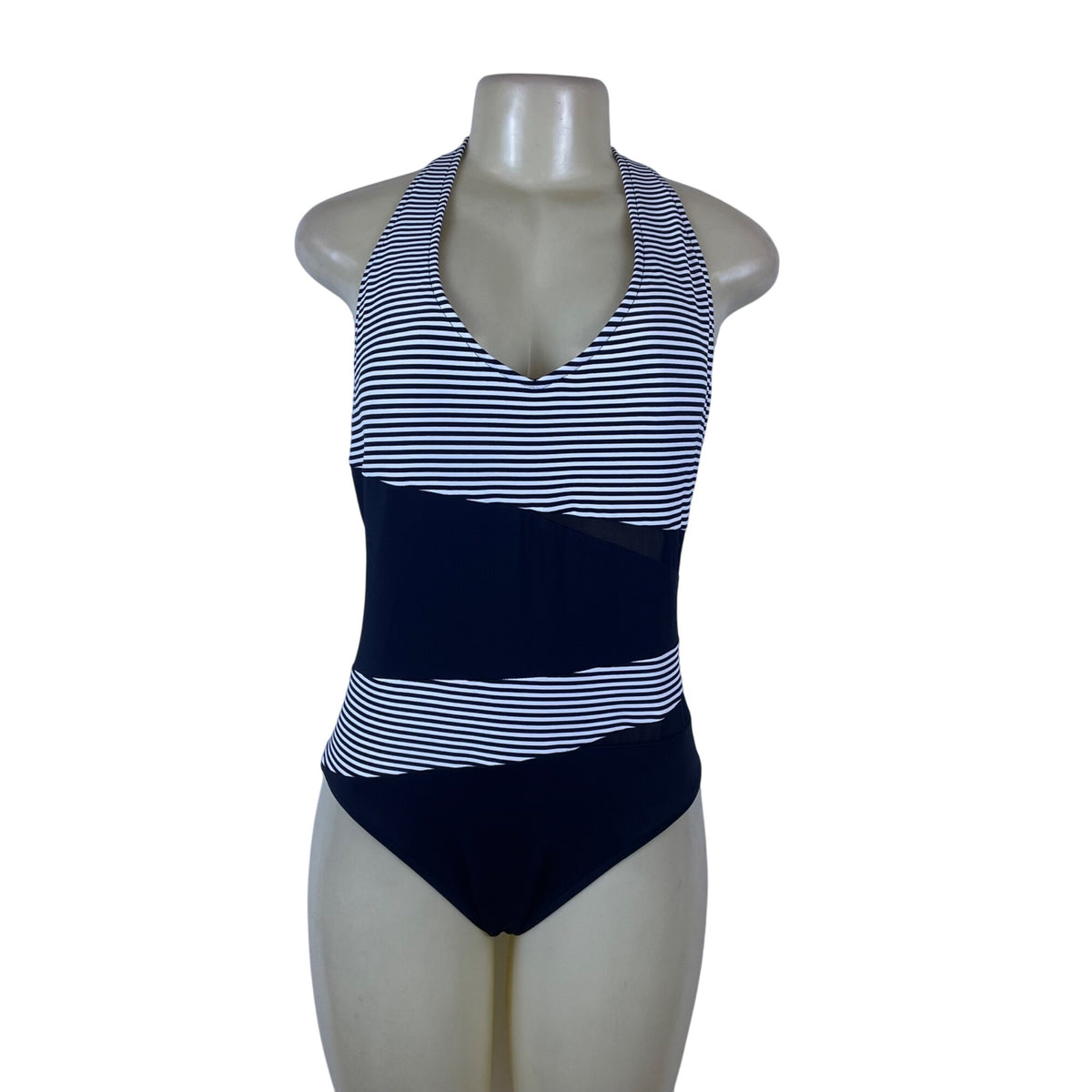 Niptuck Swim Women's Navy & White One-Piece Swimsuit Striped Size 16 - New