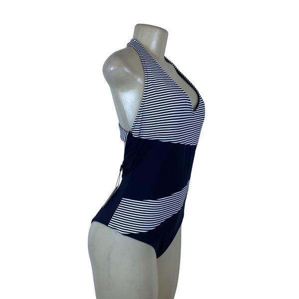 Niptuck Swim Women's Navy & White One-Piece Swimsuit Striped Size 16 - New