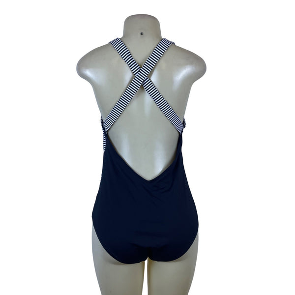 Niptuck Swim Women's Navy & White One-Piece Swimsuit Striped Size 16 - New