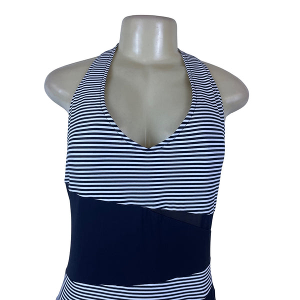 Niptuck Swim Women's Navy & White One-Piece Swimsuit Striped Size 16 - New