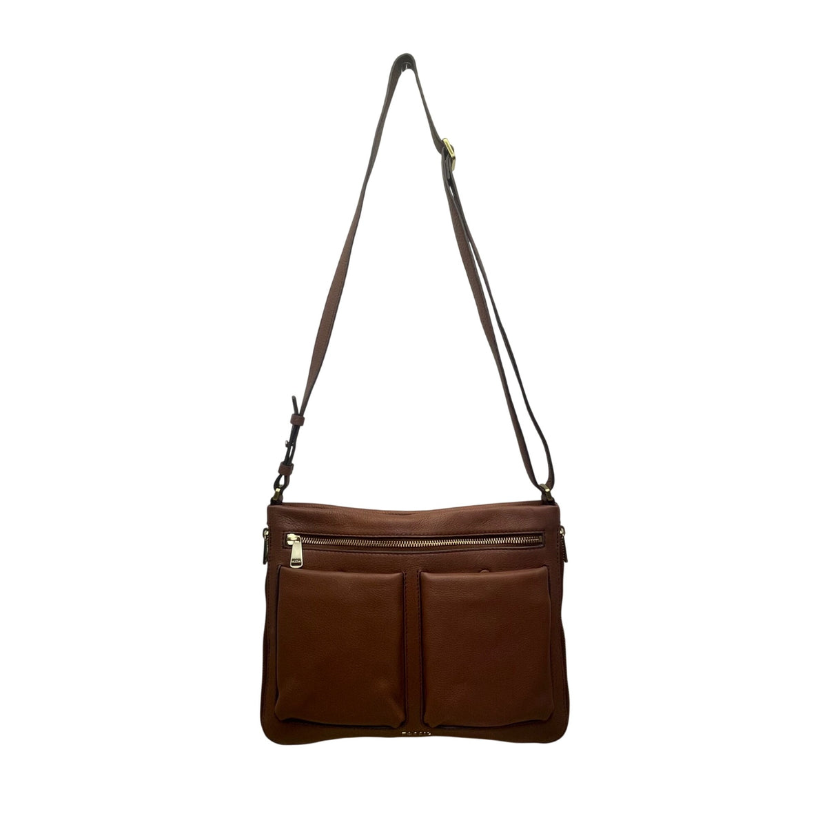 Fossil Women’s Brown Leather Adjustable Strap Multiple Pockets Crossbody Bag