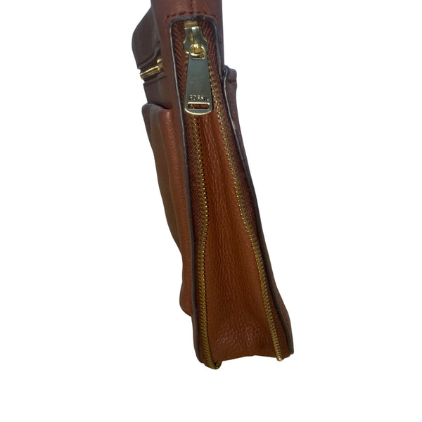 Fossil Women’s Brown Leather Adjustable Strap Multiple Pockets Crossbody Bag