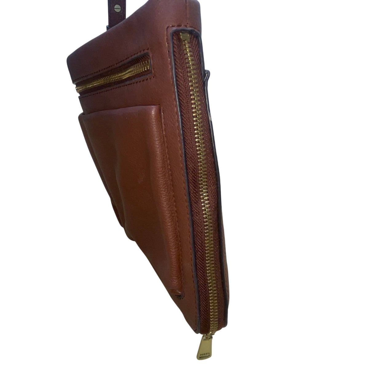 Fossil Women’s Brown Leather Adjustable Strap Multiple Pockets Crossbody Bag