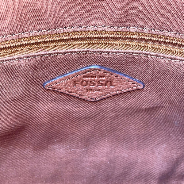 Fossil Women’s Brown Leather Adjustable Strap Multiple Pockets Crossbody Bag