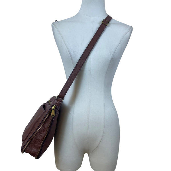 Fossil Women’s Brown Leather Adjustable Strap Multiple Pockets Crossbody Bag